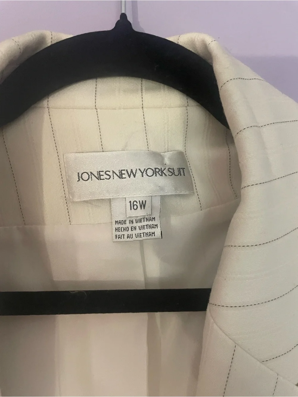 Jones New York Women’s Cream Striped Blazer size 16W One Button Career Jacket